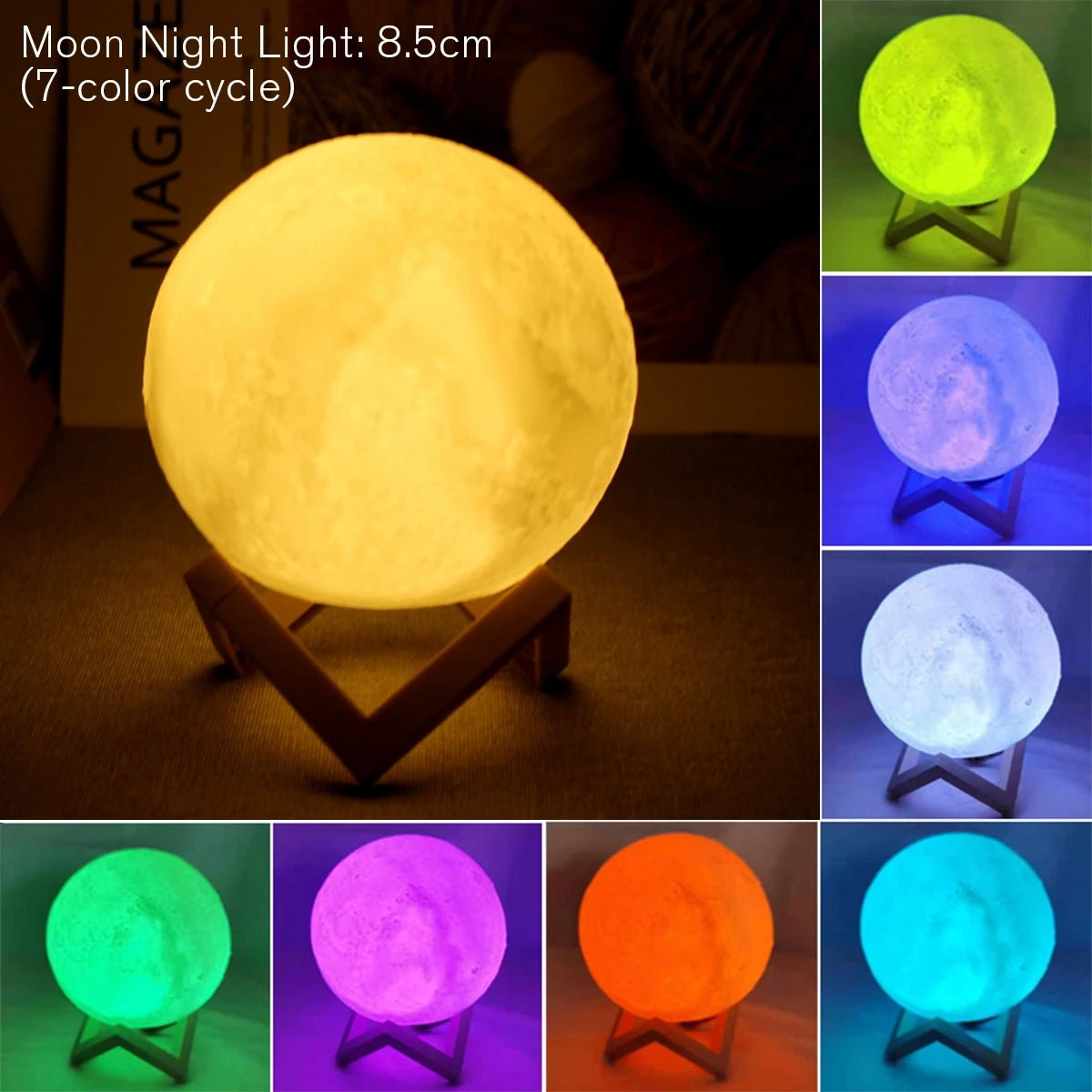 D5 Starry Moon Lamp 8cm - LED Night Light with Stand, Perfect for Bedroom Decor and Gifts